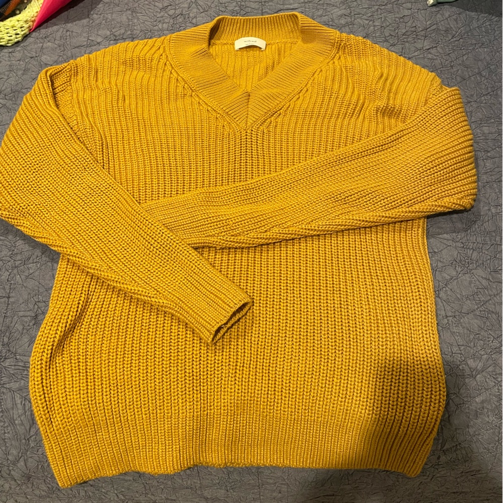 Wilfred mustard cable knit v-neck sweater